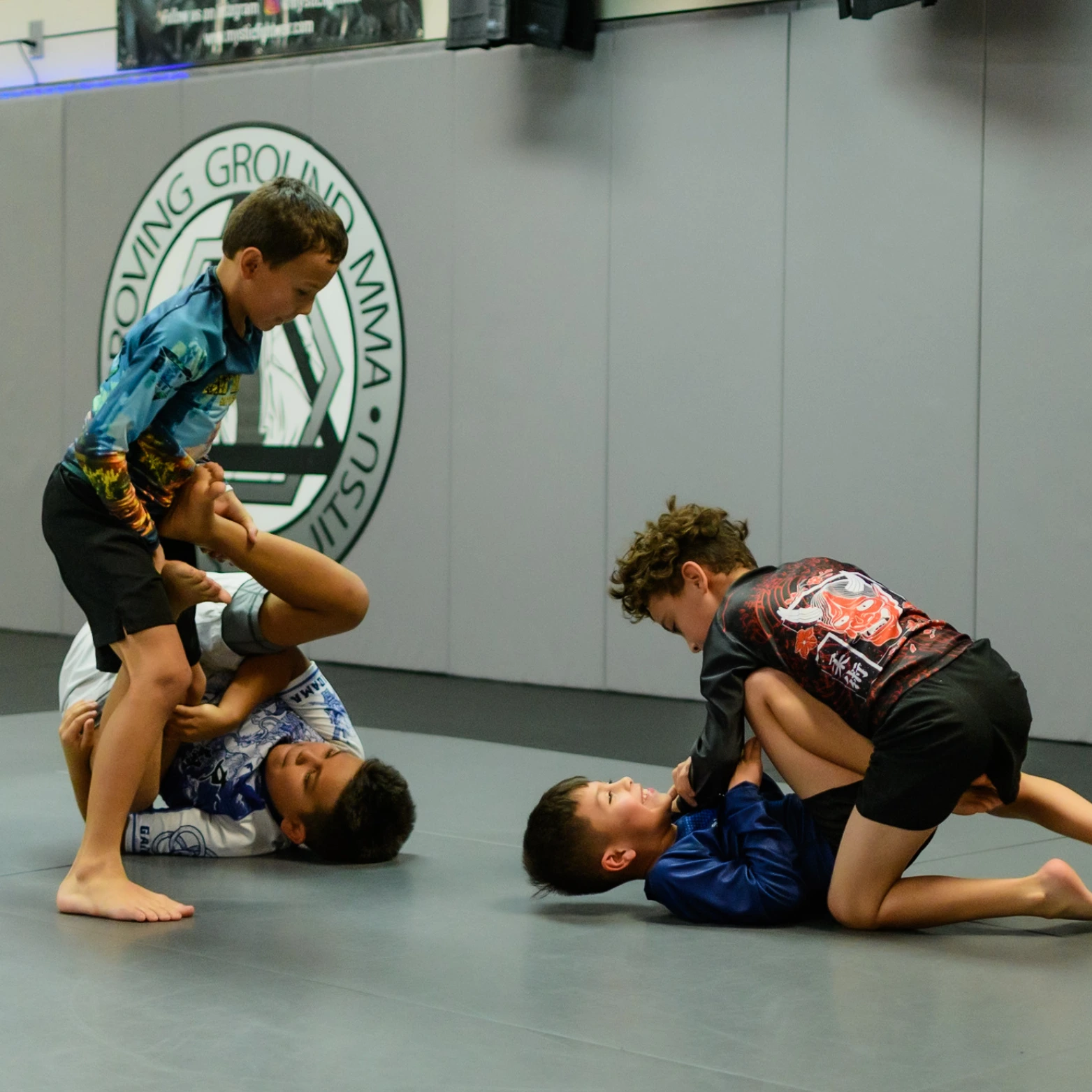 Kids no-gi BJJ class at Proving Ground MMA